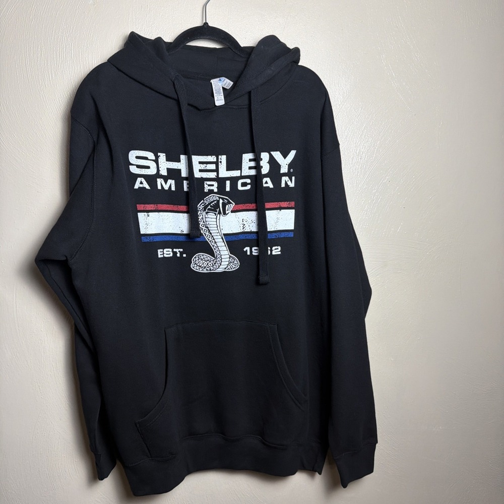 Shelby American Hoodie Mens XL Black Fleece Pullover Kangaroo Pocket Cobra Logo